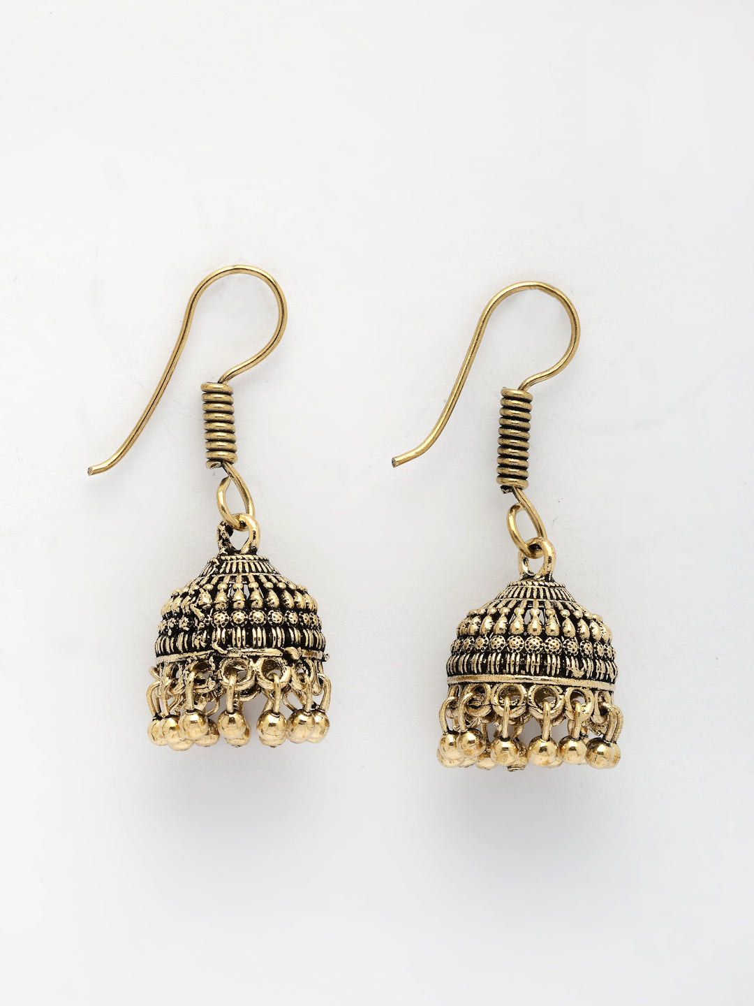 NVR Women Gold-Polished Traditional Oxidized Jhumka Earrings - Swadesiicart
