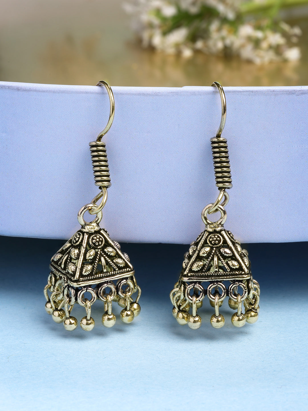 NVR Women's Oxidized Gold-Polished Jhumka Earrings NR Retail-NVR
