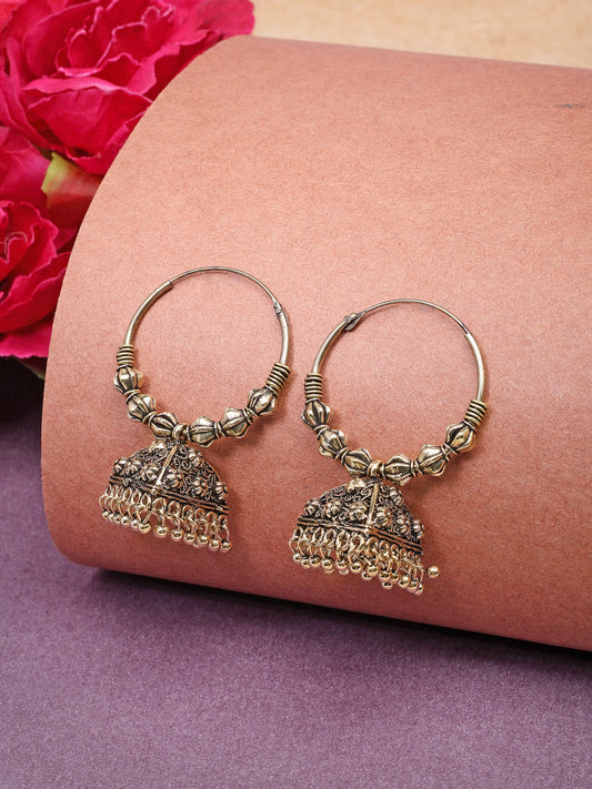 NVR Women's Ethnic Gold-Polished Oxidized Jhumka Earrings NR Retail-NVR