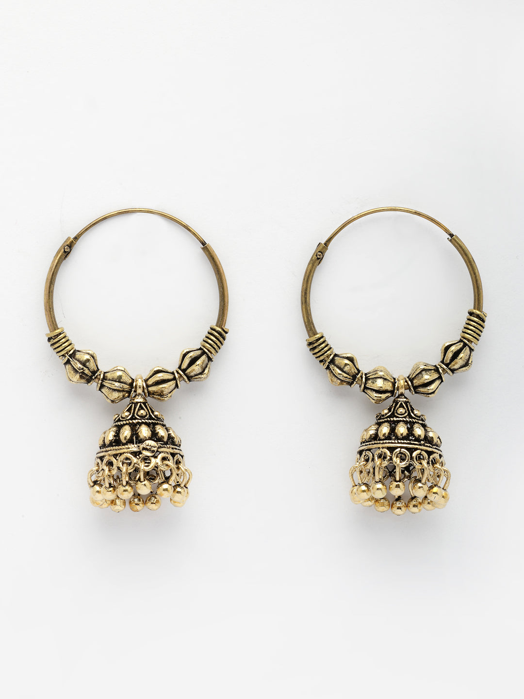 NVR Women's Traditional Gold-Polished Oxidized Jhumka Earrings NR Retail-NVR