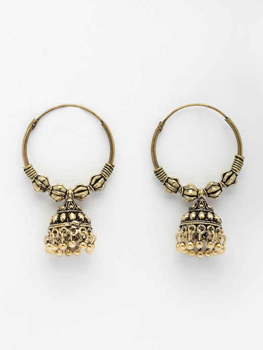 NVR Women's Traditional Gold-Polished Oxidized Jhumka Earrings NR Retail-NVR