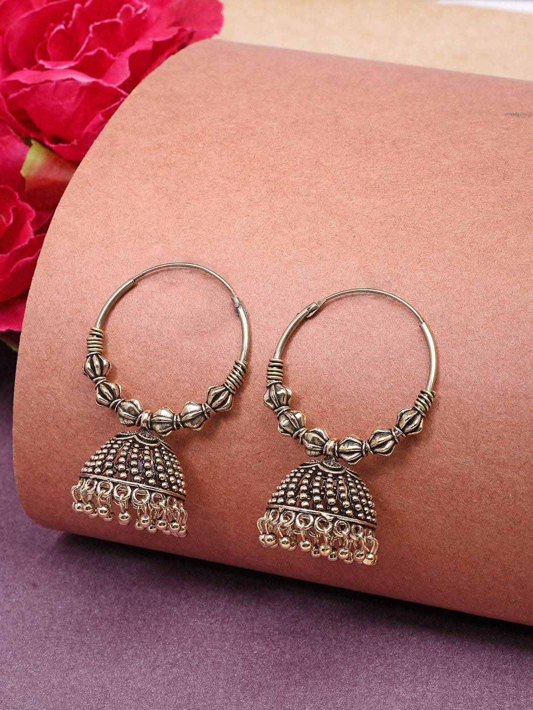 NVR Women's Handmade Gold-Polished Oxidized Traditional Jhumka Earrings NR Retail-NVR