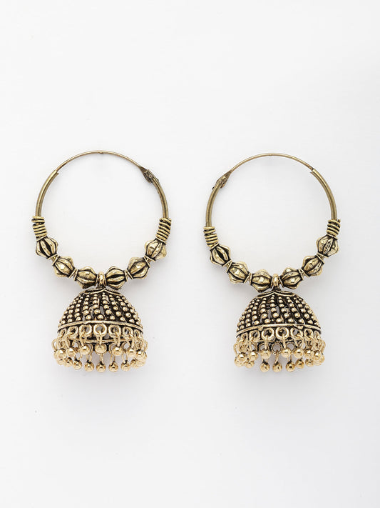 NVR Women's Handmade Gold-Polished Oxidized Traditional Jhumka Earrings NR Retail-NVR