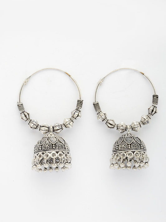 NVR Women's Handmade Silver Plated Oxidized Traditional Jhumka Earrings NR Retail-NVR