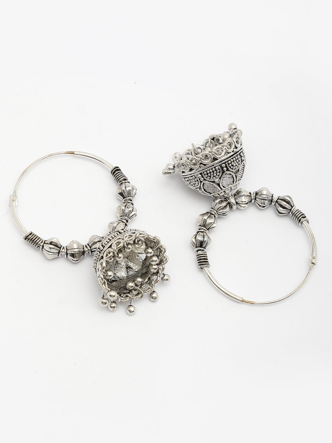 NVR Women's Handmade Silver Plated Oxidized Traditional Jhumka Earrings NR Retail-NVR