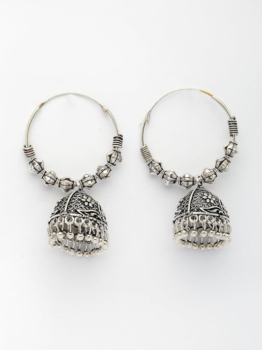 NVR Women's Silver Plated Oxidized Contemporary Jhumka Earrings NR Retail-NVR