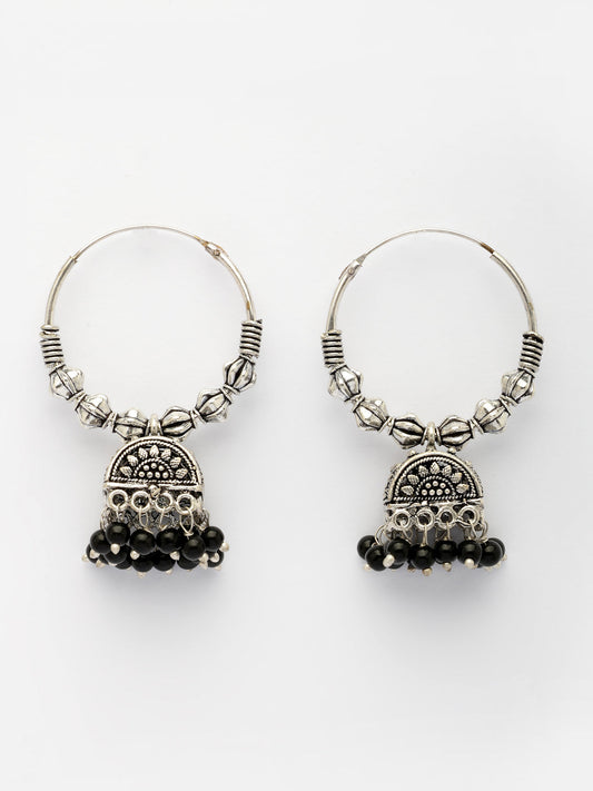 NVR Women Oxidized Silver Plated Black Artificial Beads Jhumka Earrings NR Retail-NVR