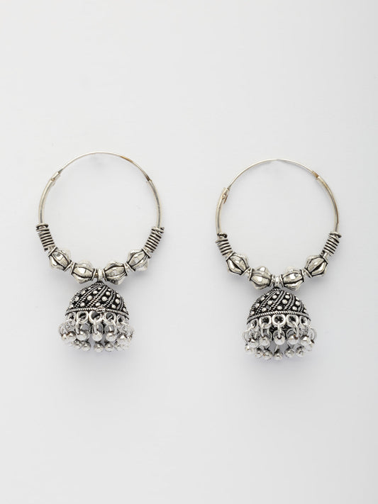 NVR Women's Ethnic Silver Plated Oxidized Circle Jhumka Earrings