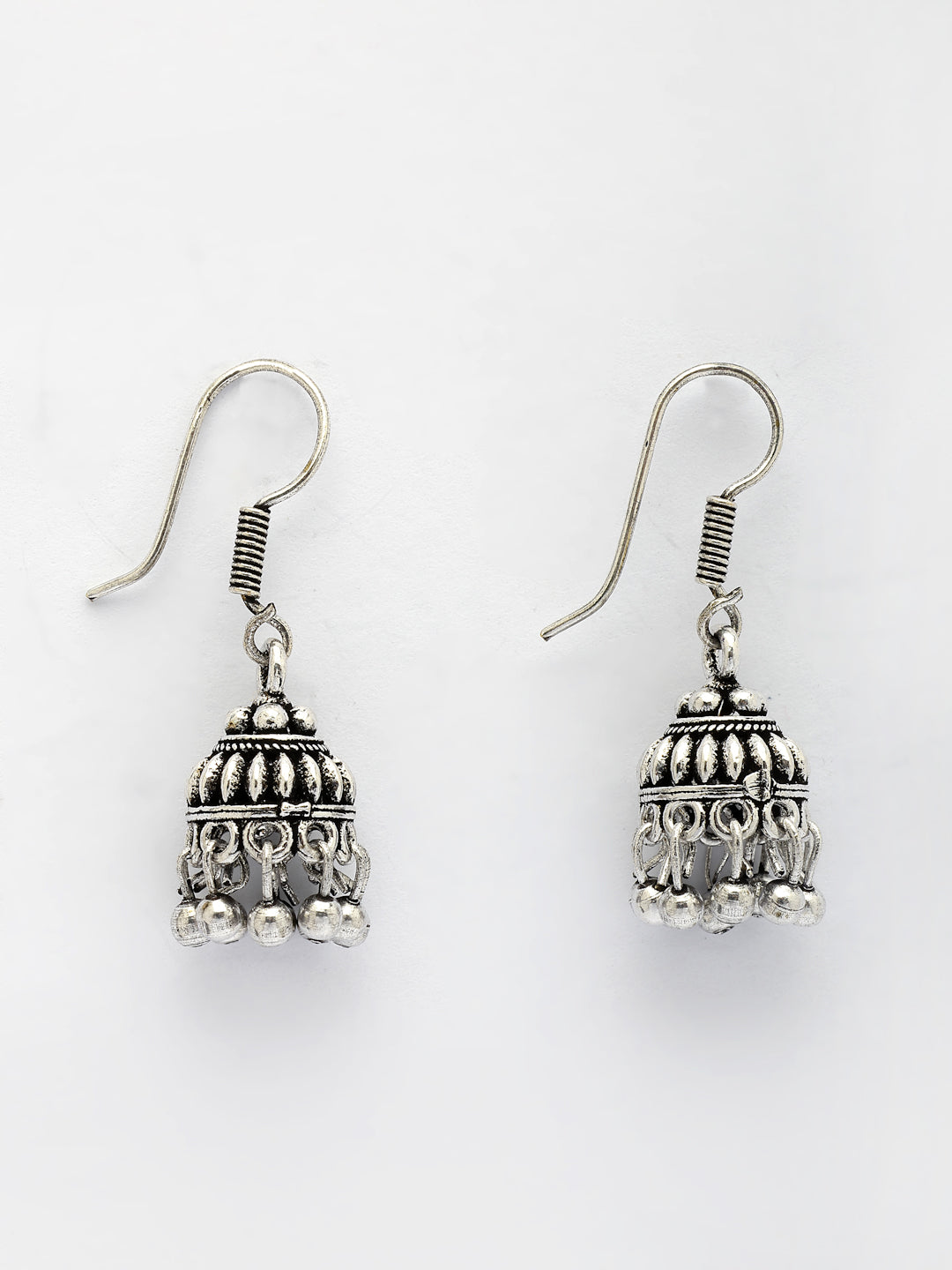 NVR Women's Traditional Silver Plated Oxidized Jhumka Earrings - Swadesiicart