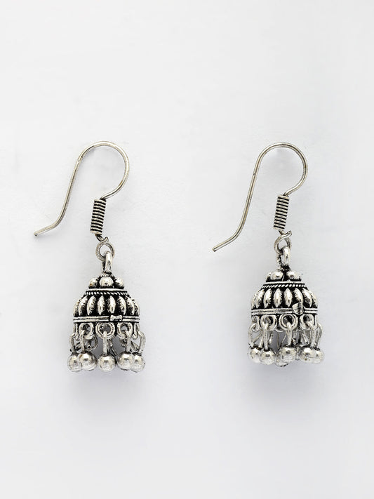 NVR Women's Traditional Silver Plated Oxidized Jhumka Earrings NR Retail-NVR