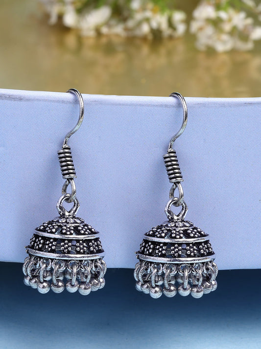 NVR Women Silver Plated Oxidized Traditional Jhumka Earrings - Swadesiicart