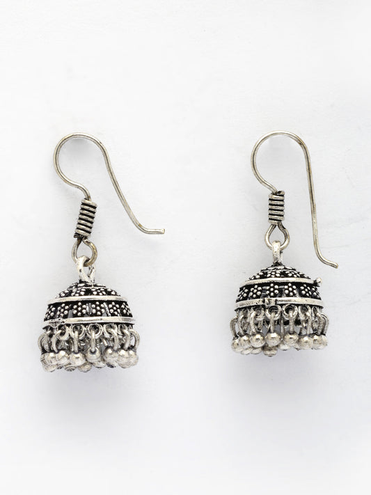 NVR Women Silver Plated Oxidized Traditional Jhumka Earrings NR Retail-NVR