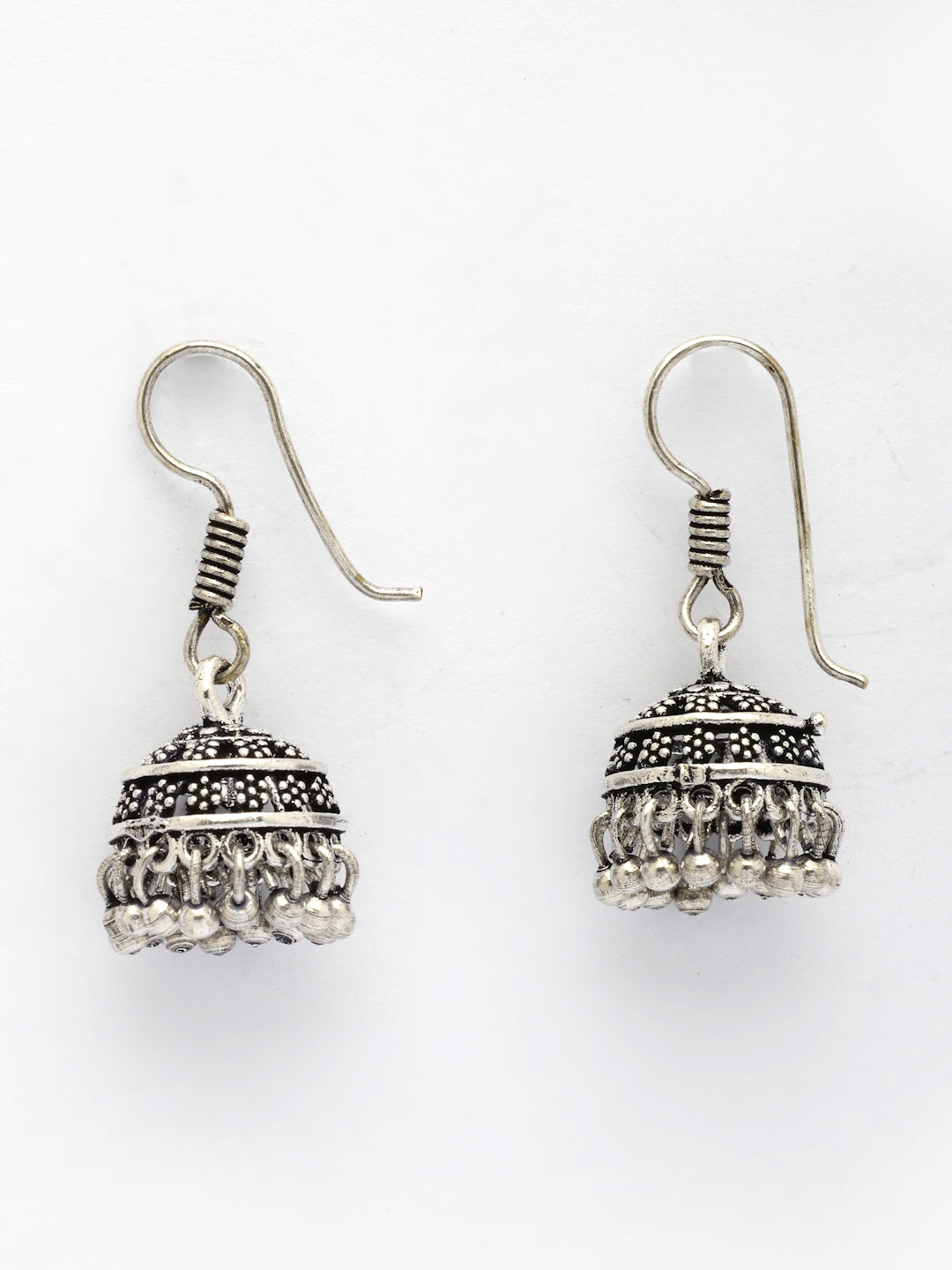 NVR Women Silver Plated Oxidized Traditional Jhumka Earrings - Swadesiicart