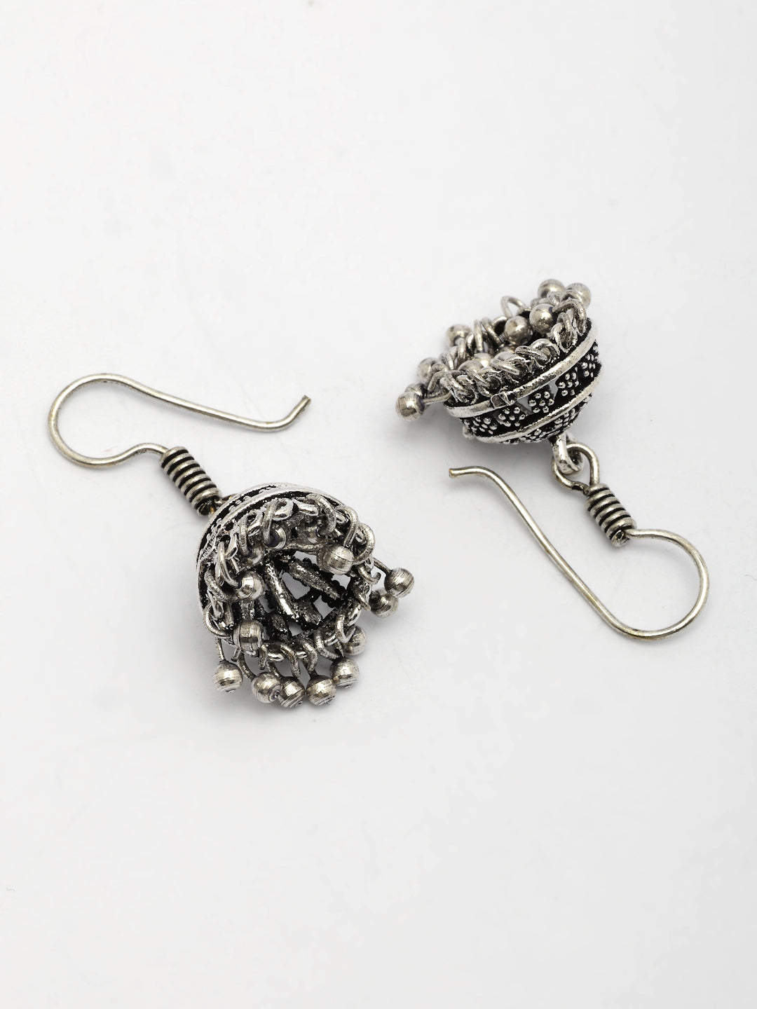 NVR Women Silver Plated Oxidized Traditional Jhumka Earrings - Swadesiicart