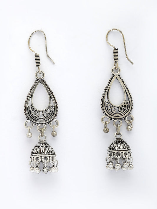 NVR Women Silver Plated German Silver Jhumka Earrings NR Retail-NVR