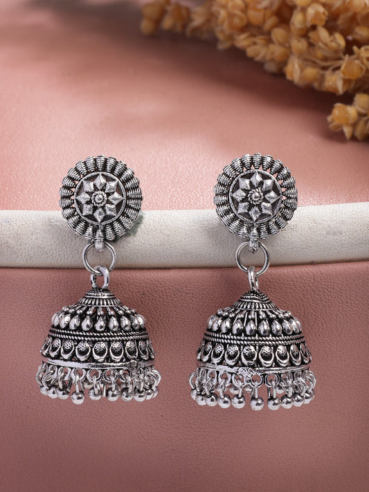NVR Women Silver Plated Traditional Oxidized Jhumka Earrings NR Retail-NVR