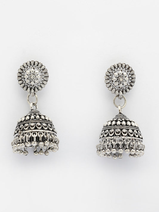 NVR Women Silver Plated Traditional Oxidized Jhumka Earrings NR Retail-NVR