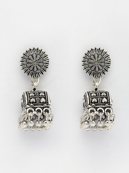 NVR Women Silver-Plated Oxidized Contemporary Jhumkas Earrings NR Retail-NVR