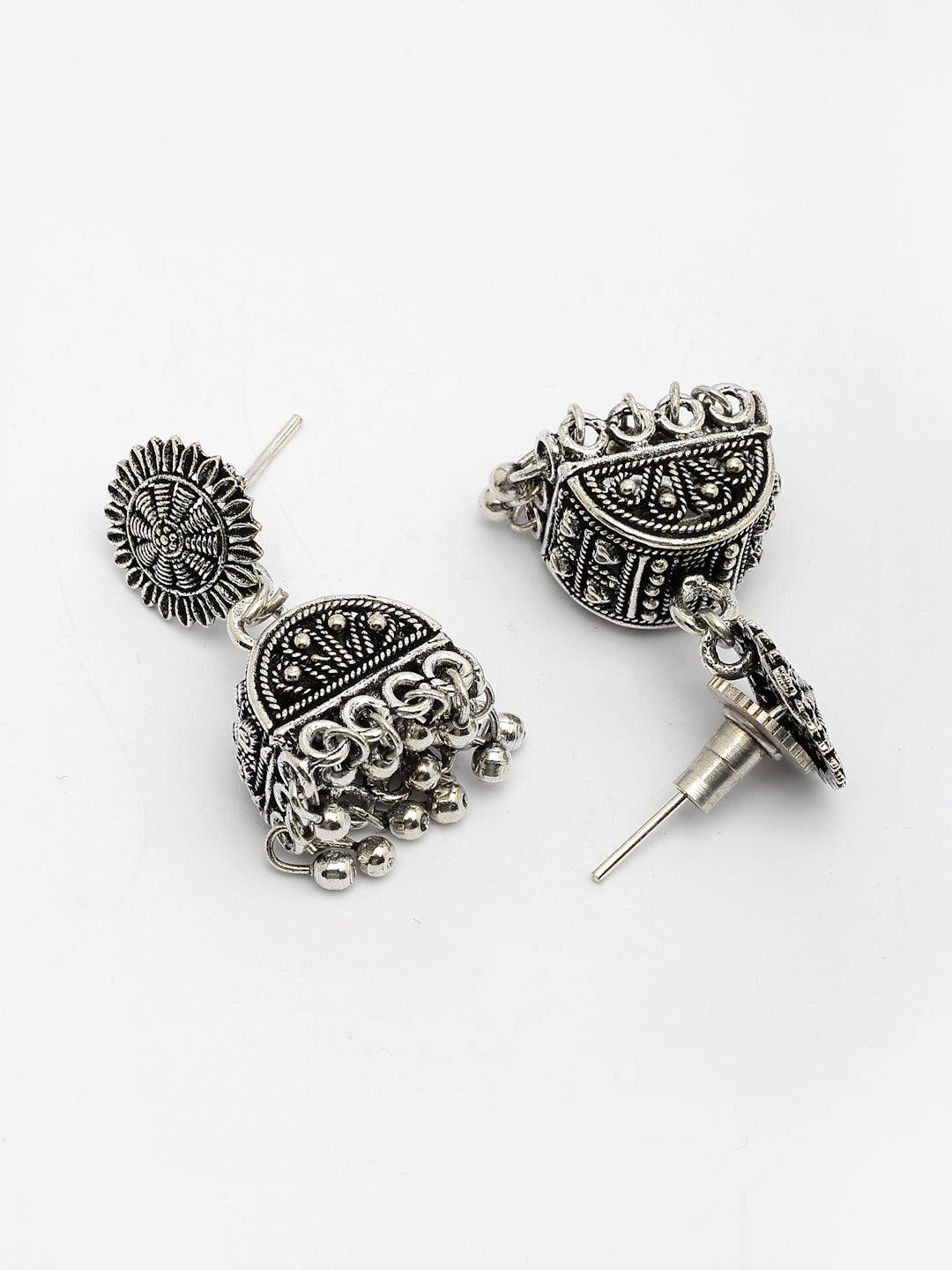 NVR Women Silver-Plated Oxidized Contemporary Jhumkas Earrings NR Retail-NVR