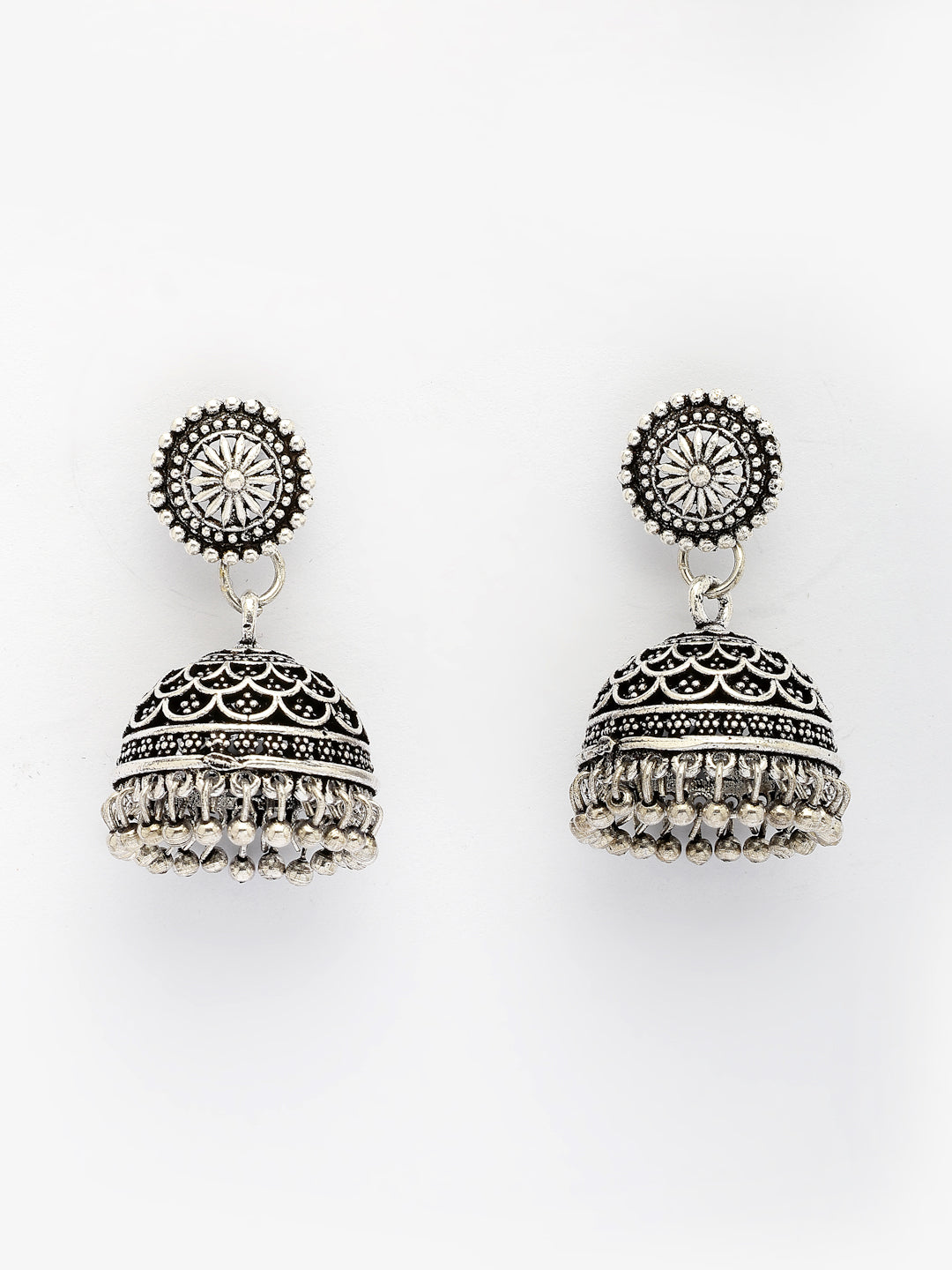 NVR Women Silver Plated Round Shape Oxidized Traditional Jhumka Earrings NR Retail-NVR