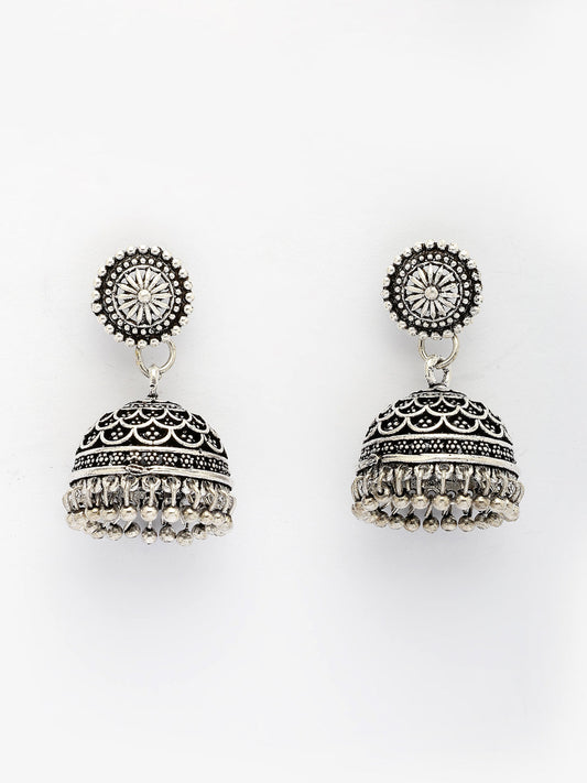 NVR Women Silver Plated Round Shape Oxidized Traditional Jhumka Earrings NR Retail-NVR