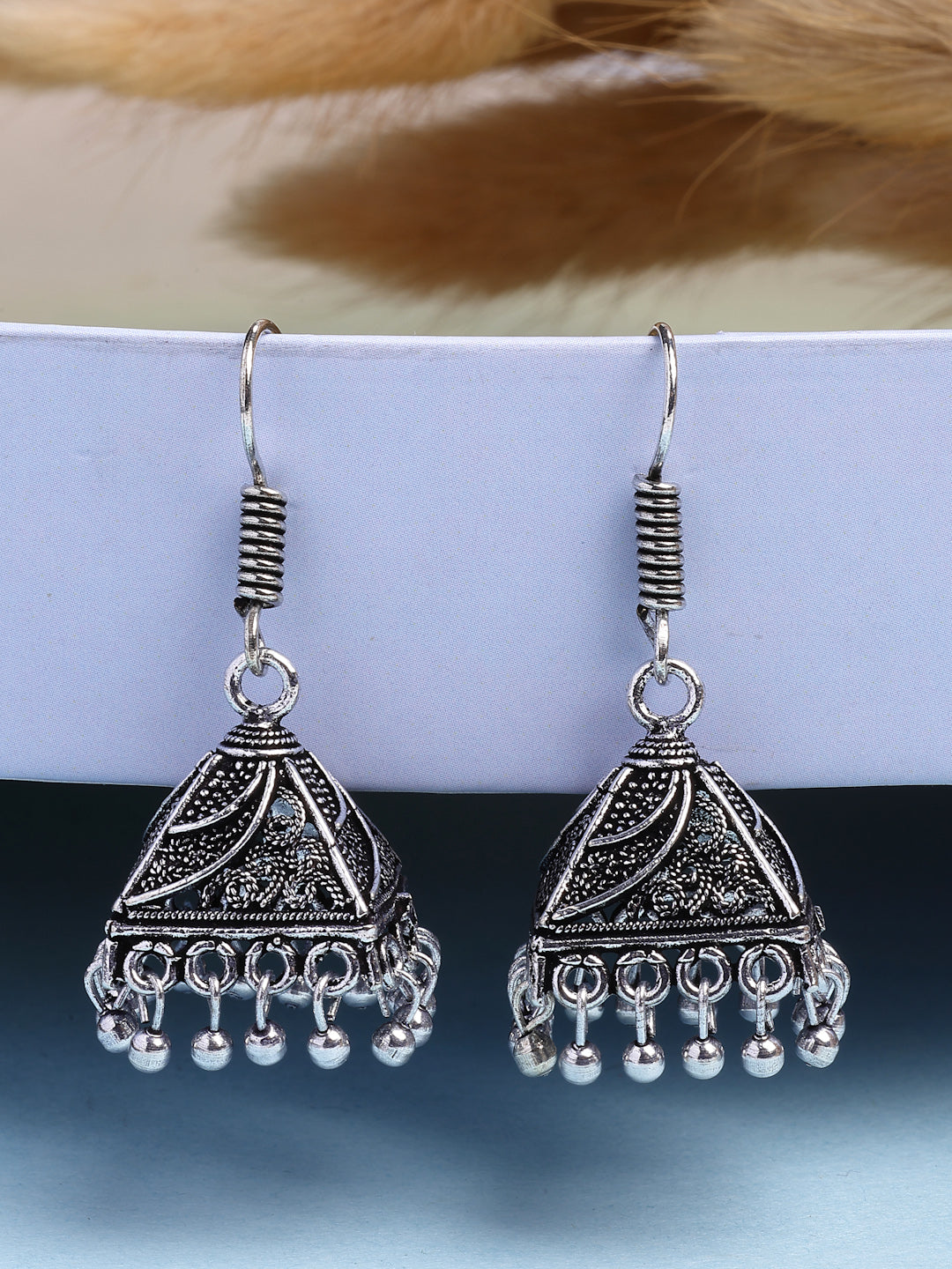 NVR Women's Oxidized Silver Plated Jhumka Earrings 