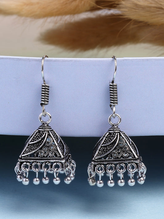 NVR Women's Oxidized Silver Plated Jhumka Earrings 
