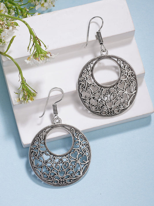 NVR Women Ethnic Silver-Plated Oxidized Chandbali Earrings NR Retail-NVR