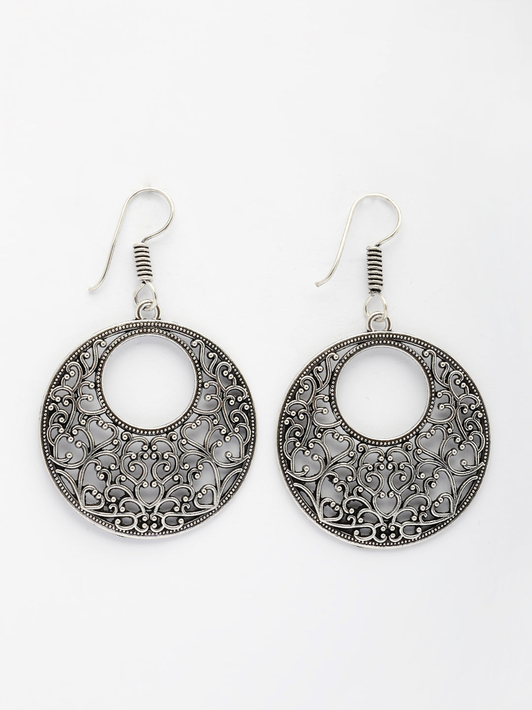 NVR Women Ethnic Silver-Plated Oxidized Chandbali Earrings NR Retail-NVR