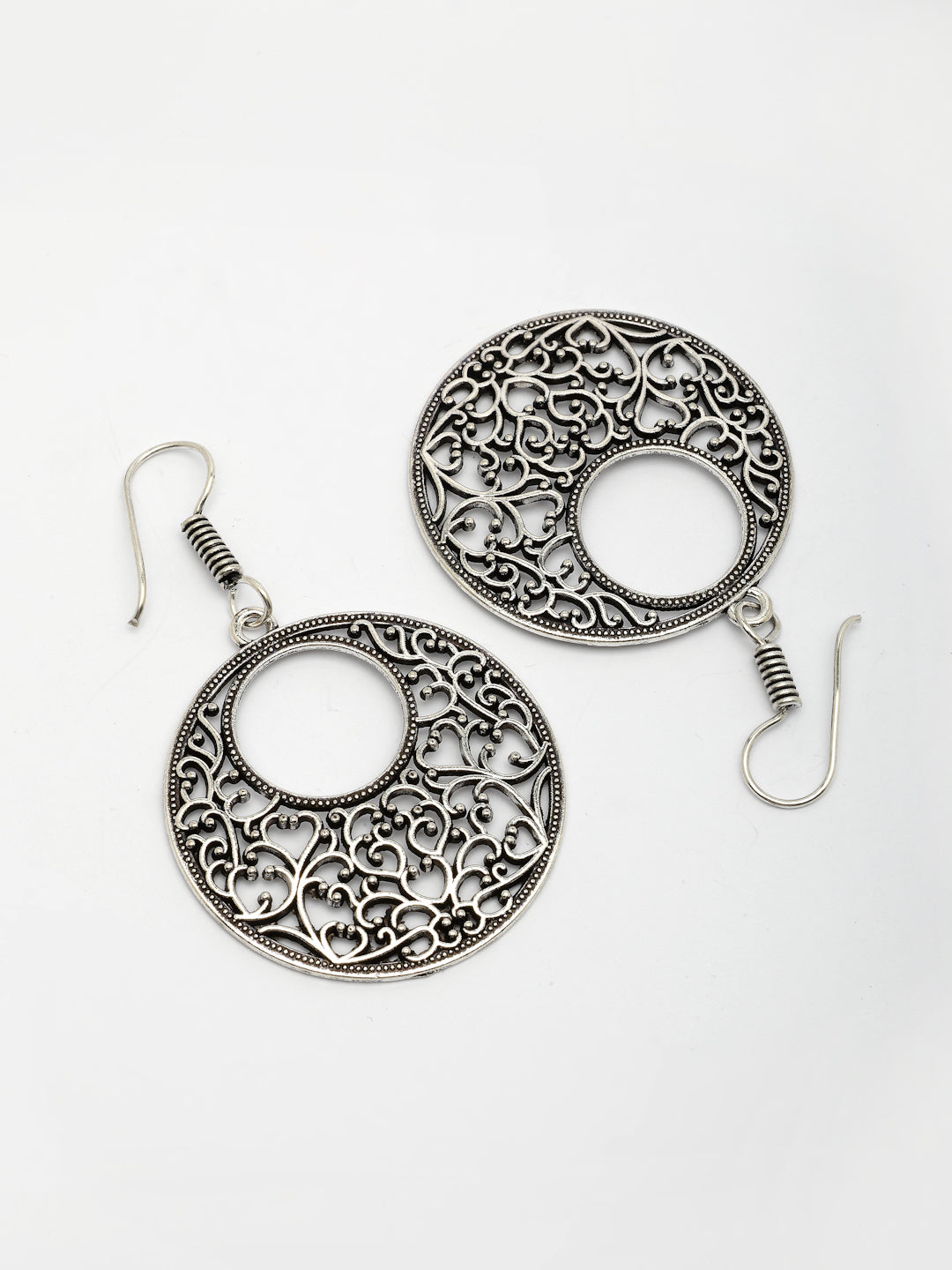 NVR Women Ethnic Silver-Plated Oxidized Chandbali Earrings NR Retail-NVR