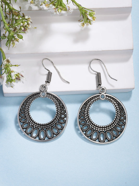 NVR Women Ethnic Oxidized Silver-Plated Chandbali Earrings - Swadesiicart