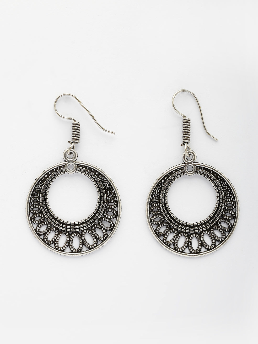 NVR Women Ethnic Oxidized Silver-Plated Chandbali Earrings - Swadesiicart