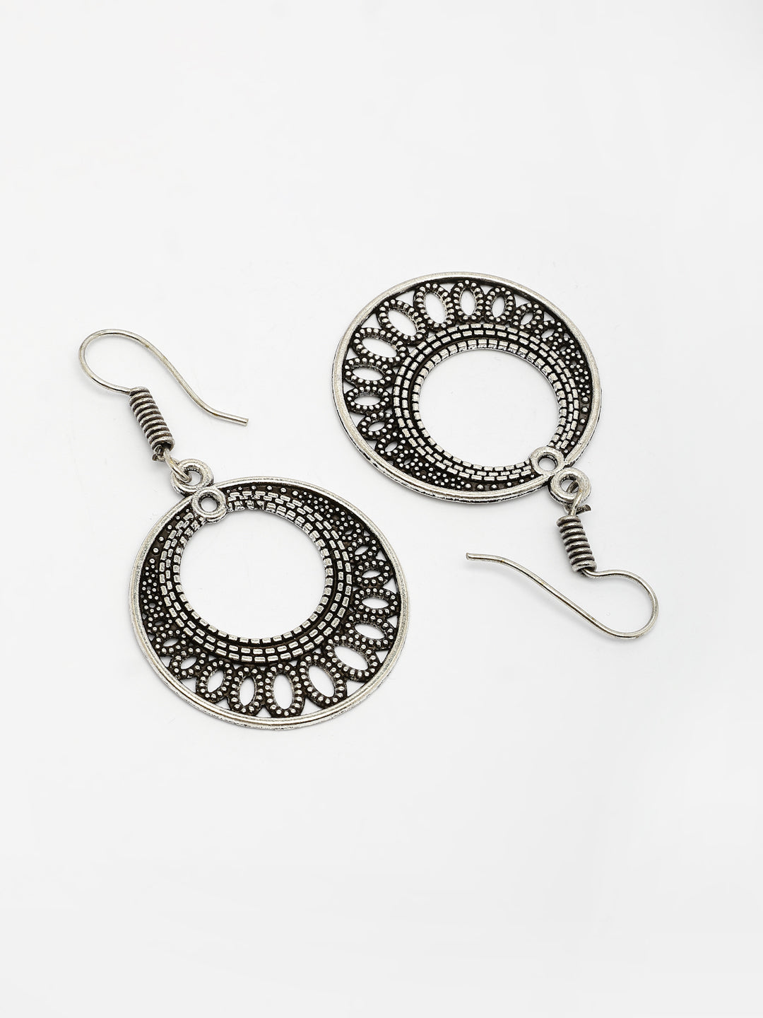 NVR Women Ethnic Oxidized Silver-Plated Chandbali Earrings - Swadesiicart