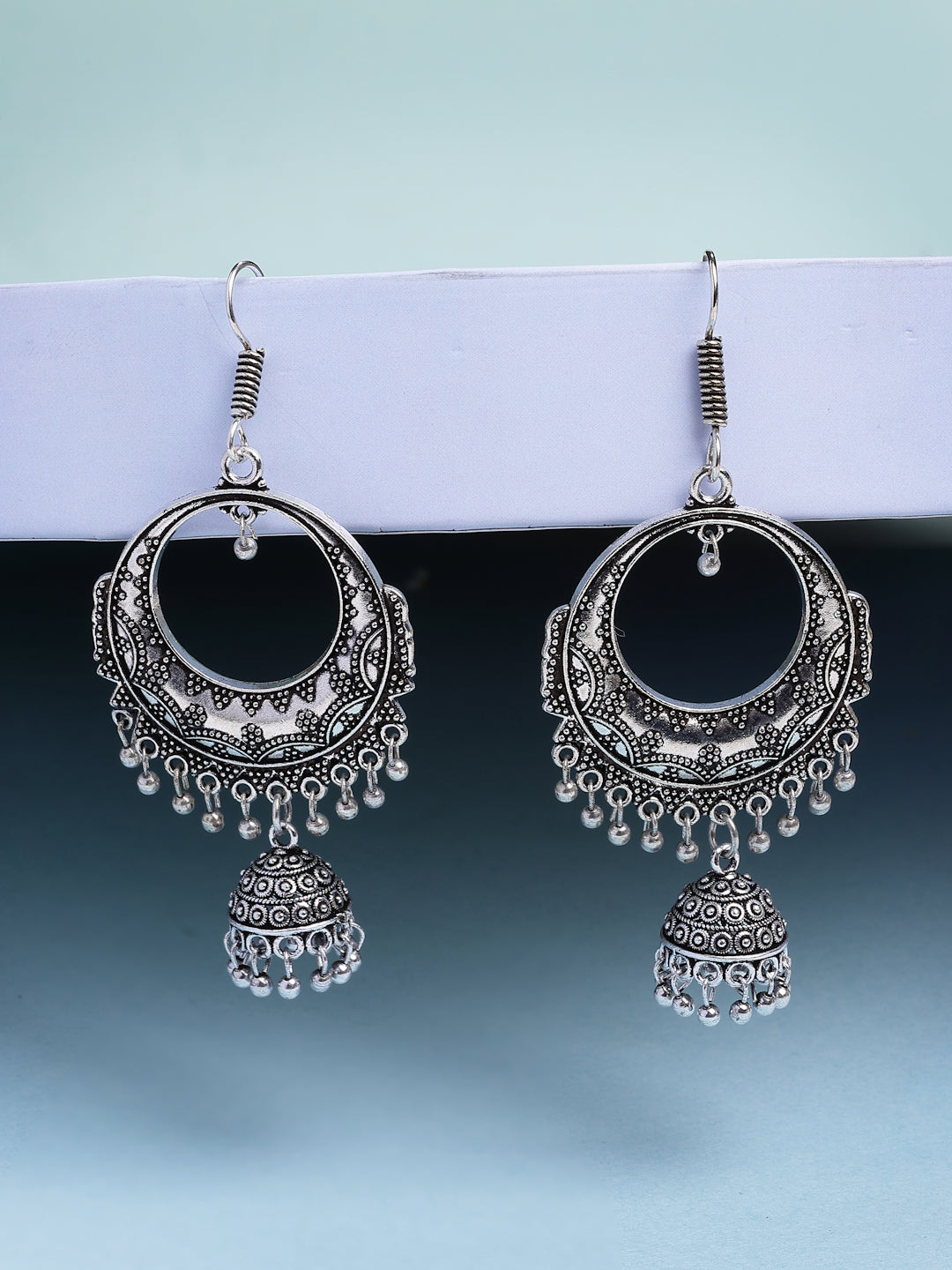 NVR Women's Unique Silver Plated German Silver Jhumka Earrings NR Retail-NVR
