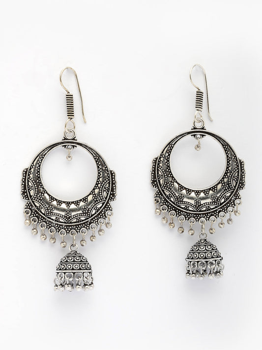 NVR Women's Unique Silver Plated German Silver Jhumka Earrings NR Retail-NVR