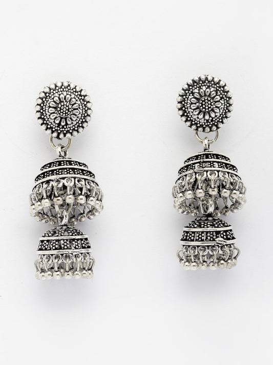 NVR Women Silver Plated Oxidized German Silver Jhumka Earrings NR Retail-NVR