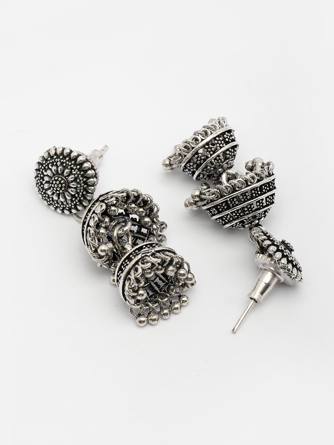 NVR Women Silver Plated Oxidized German Silver Jhumka Earrings NR Retail-NVR