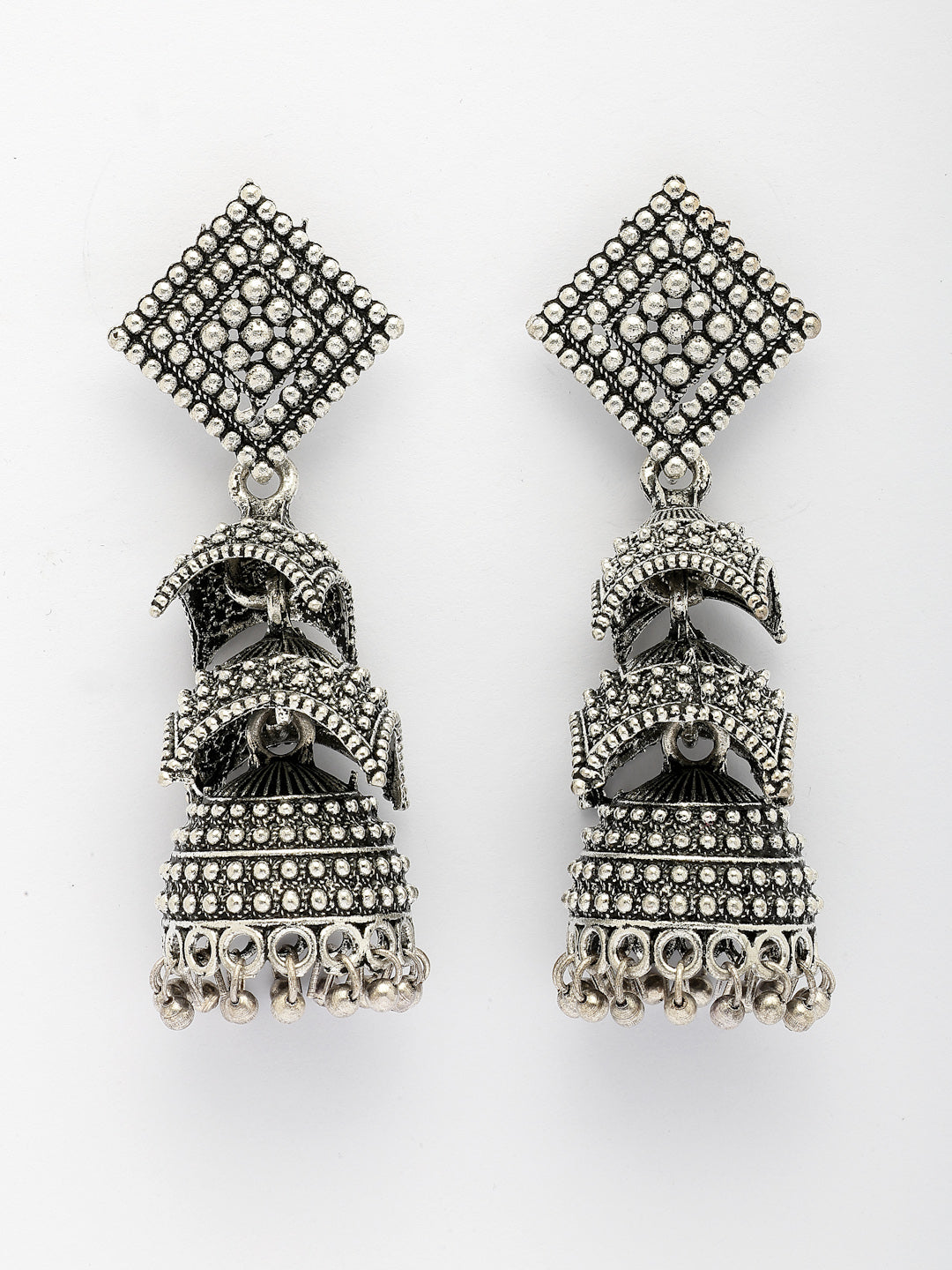 NVR Women's Traditional Oxidized Silver Plated Jhumka Earrings NR Retail-NVR