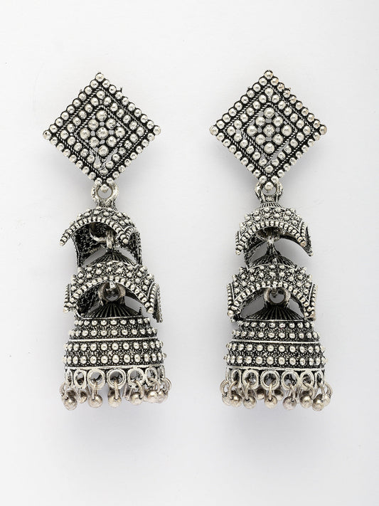 NVR Women's Traditional Oxidized Silver Plated Jhumka Earrings NR Retail-NVR