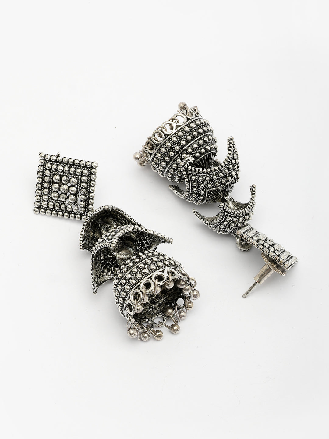 NVR Women's Traditional Oxidized Silver Plated Jhumka Earrings NR Retail-NVR