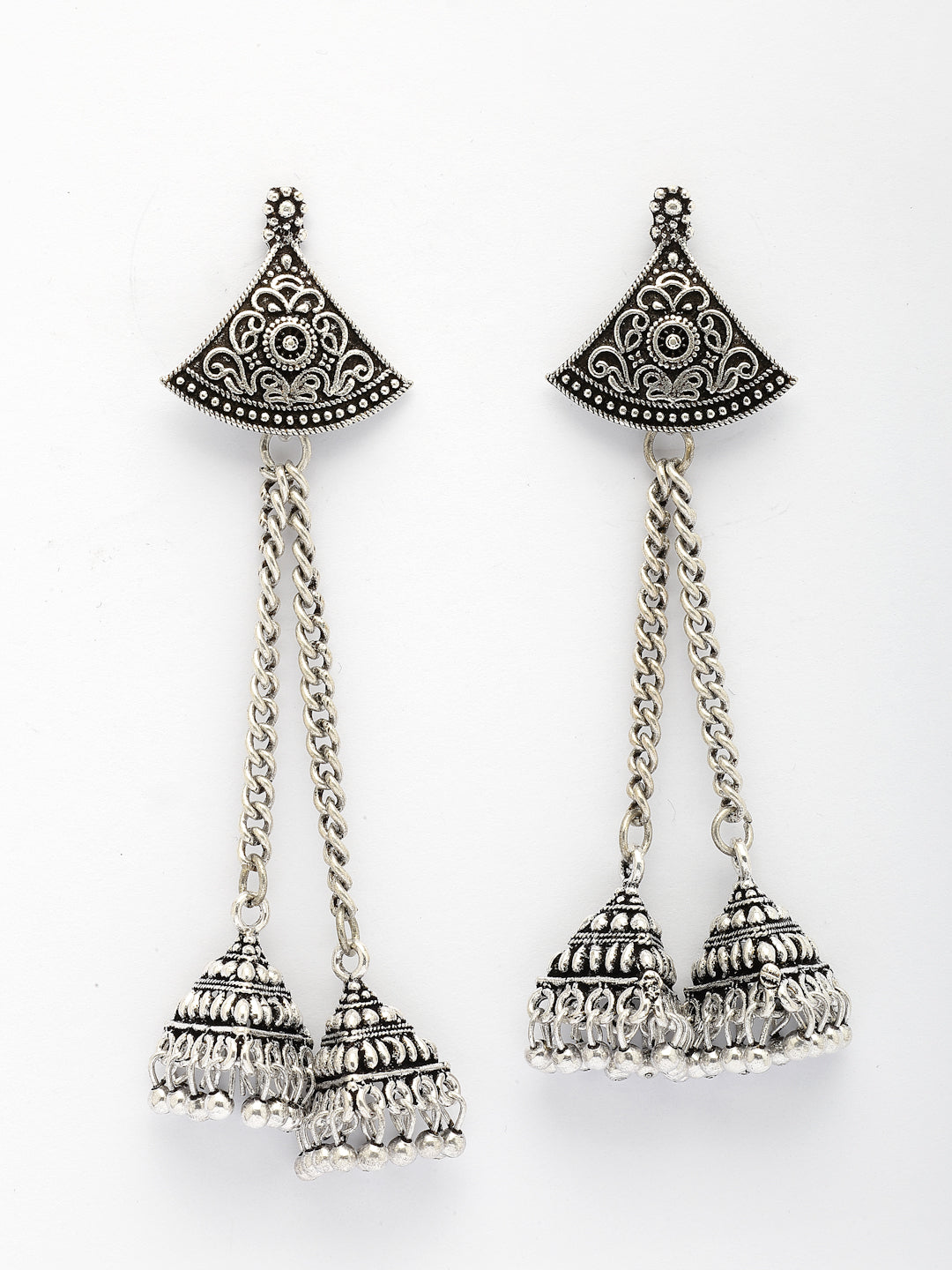 NVR Women Silver Toned Oxidized German Silver Jhumka Earrings NR Retail-NVR