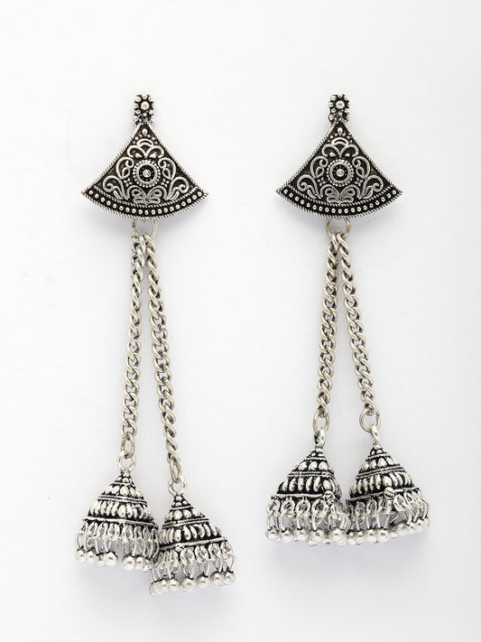 NVR Women Silver Toned Oxidized German Silver Jhumka Earrings NR Retail-NVR