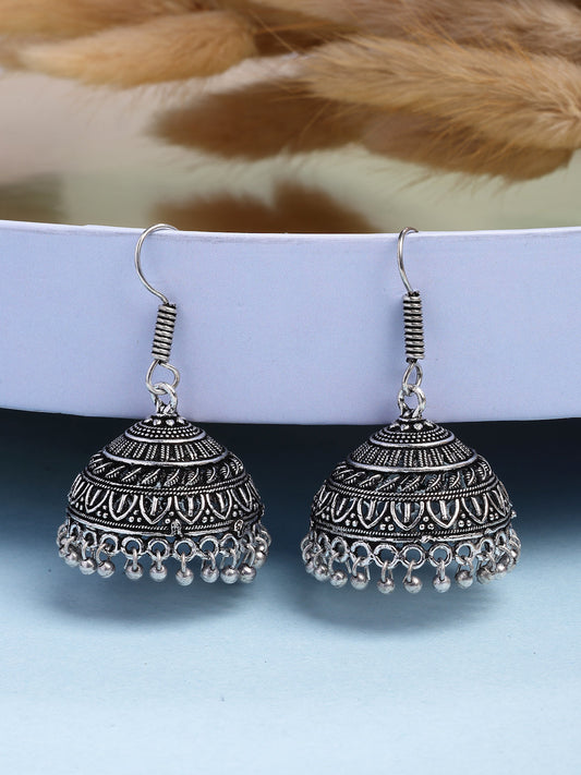 NVR Women's Silver Plated Oxidized German Silver Jhumka Earrings 