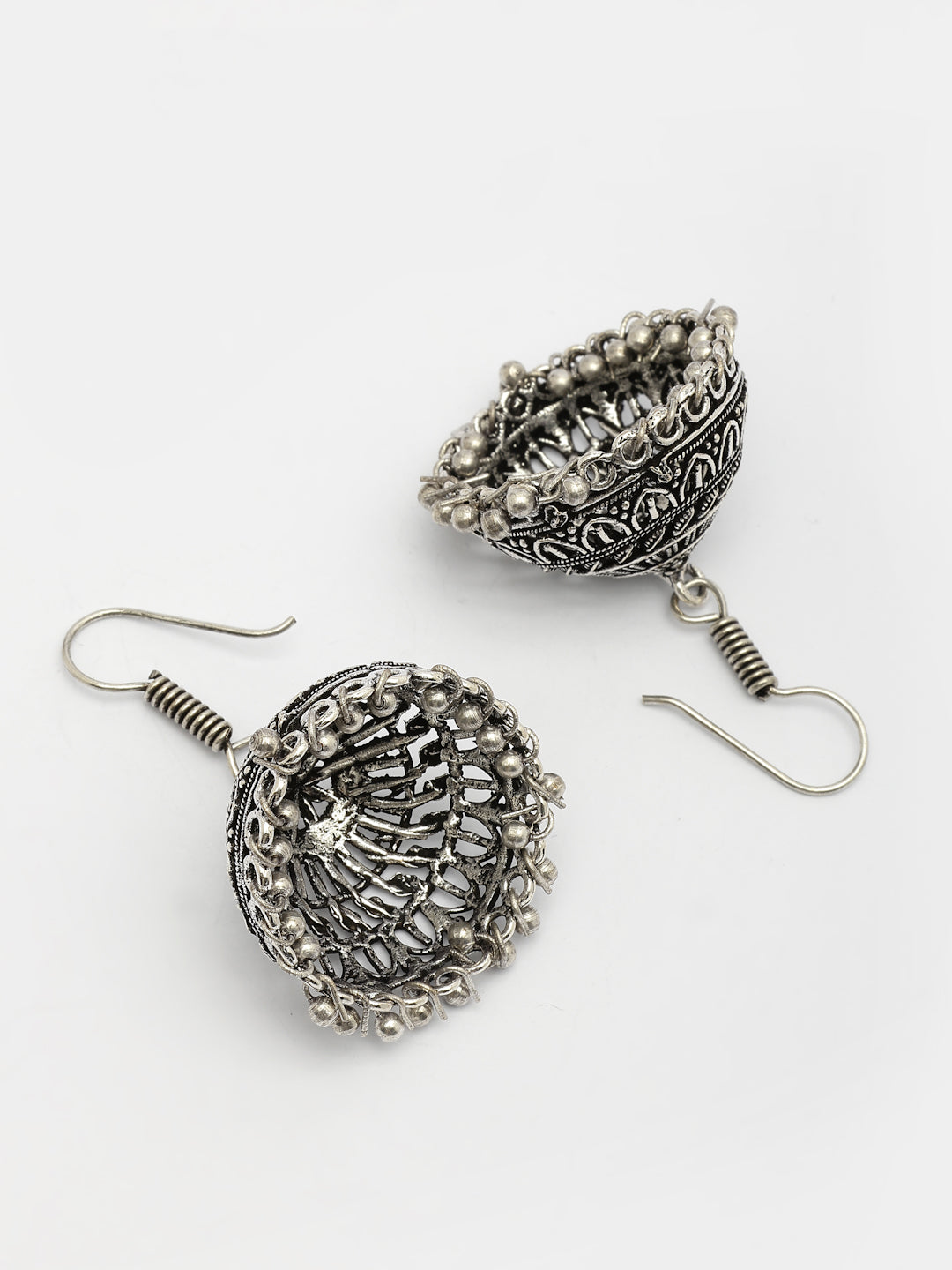 NVR Women's Silver Plated Oxidized German Silver Jhumka Earrings 