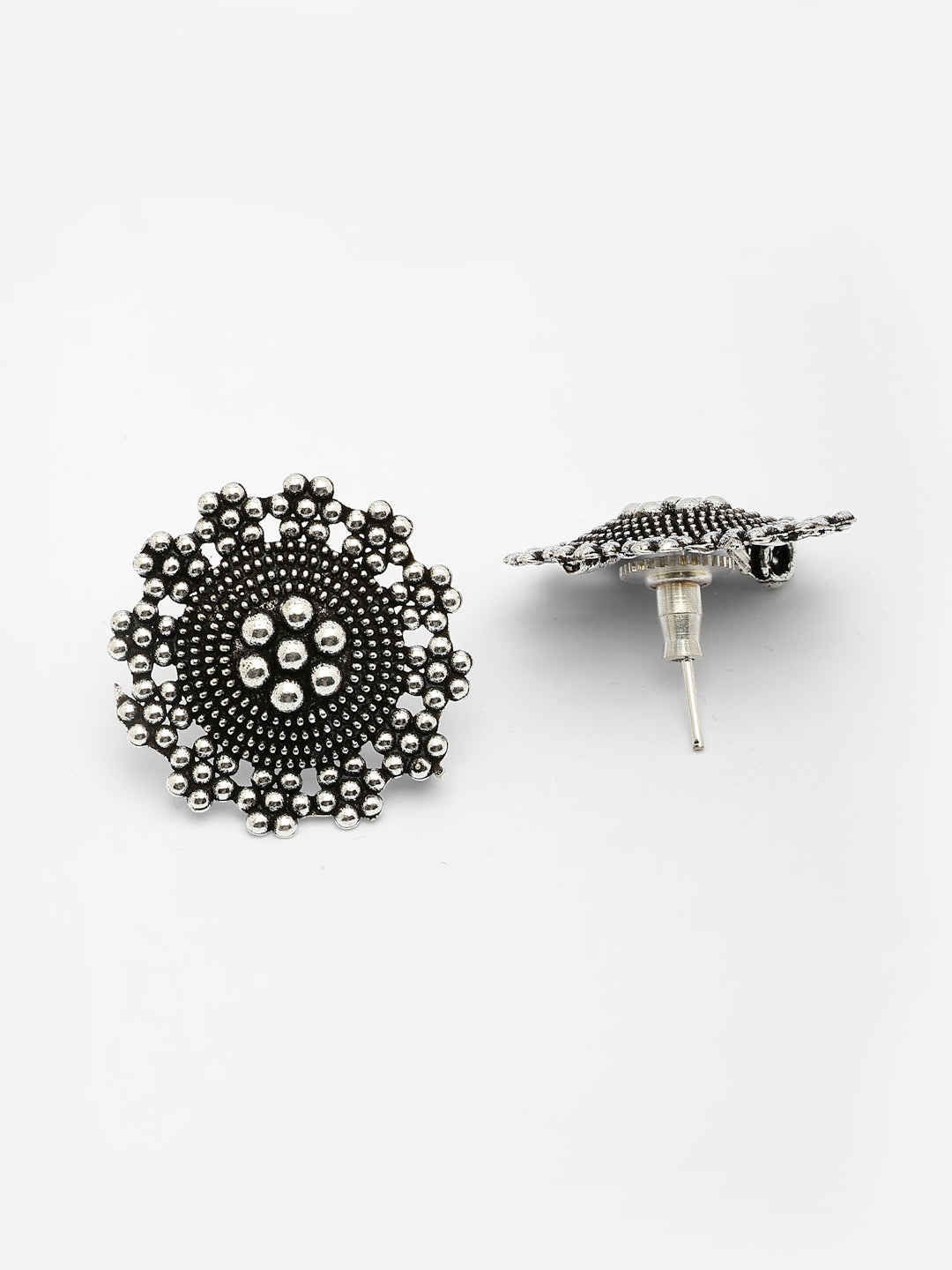 NVR Women's Silver Plated Oxidized Round Shape Traditional Stud Earrings NR Retail-NVR