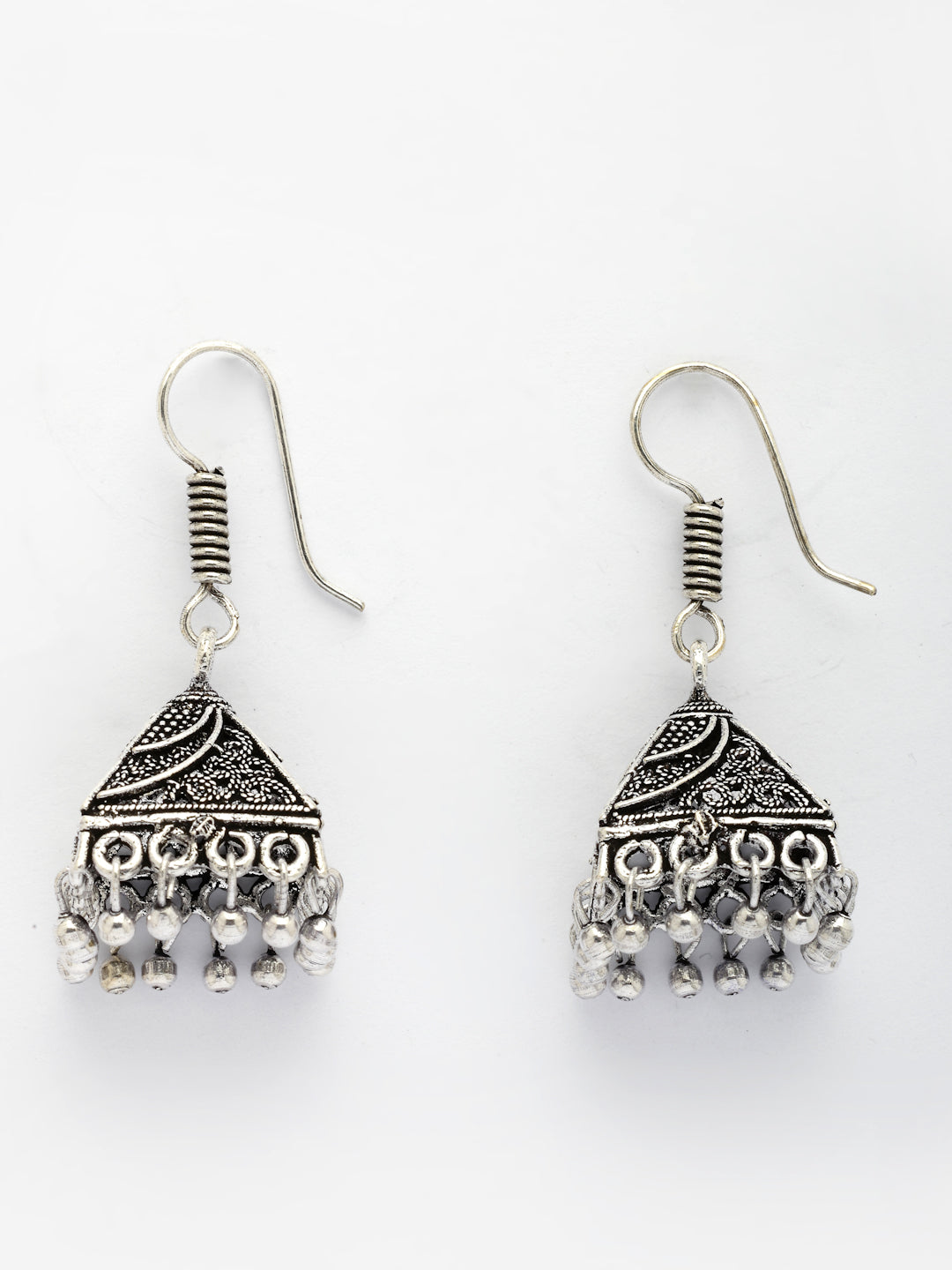 NVR Women's Set of 2 Ethnic Silver Plated Oxidized Circle Jhumka Earrings 