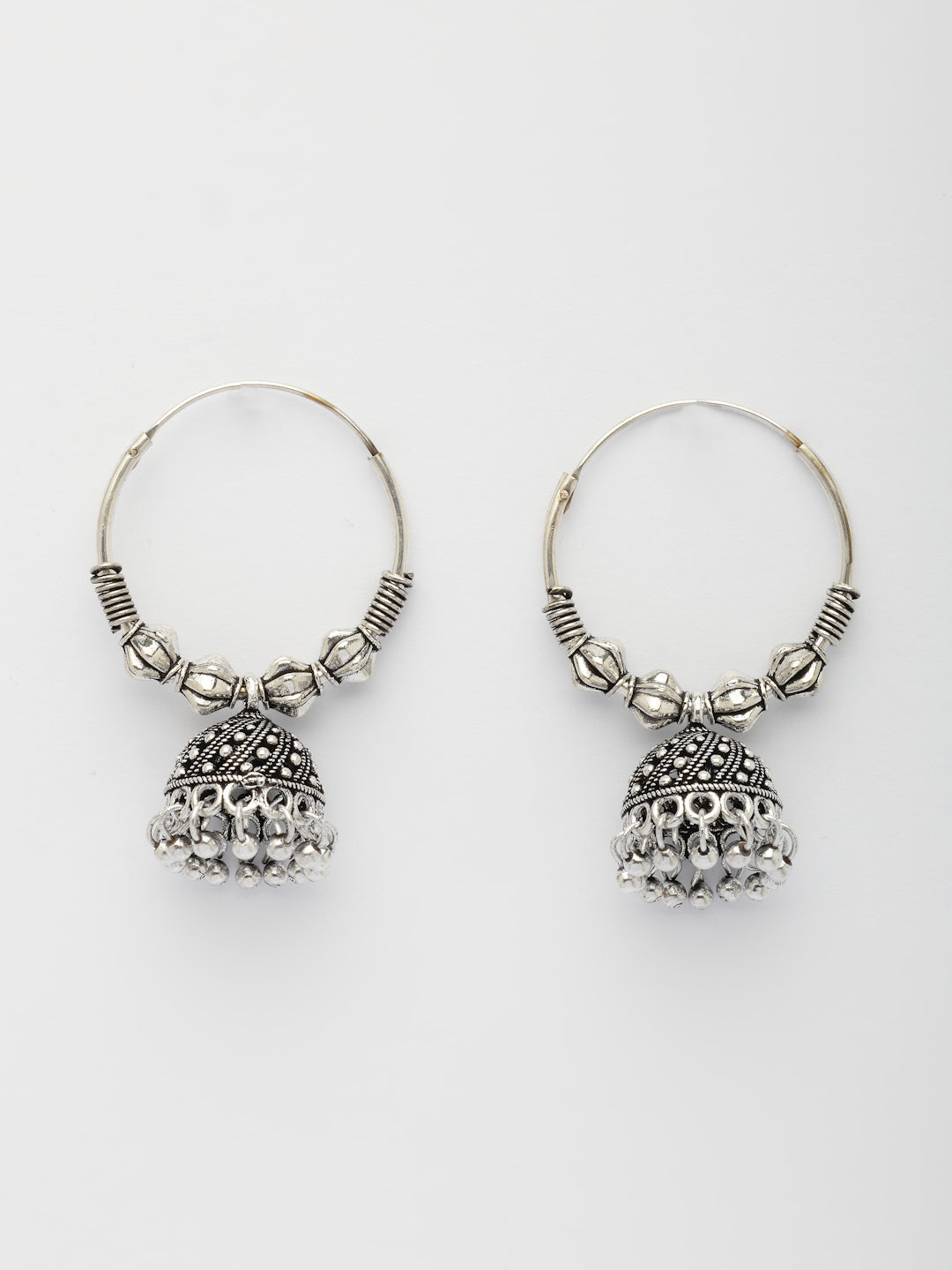NVR Women's Set of 2 Ethnic Silver Plated Oxidized Circle Jhumka Earrings 