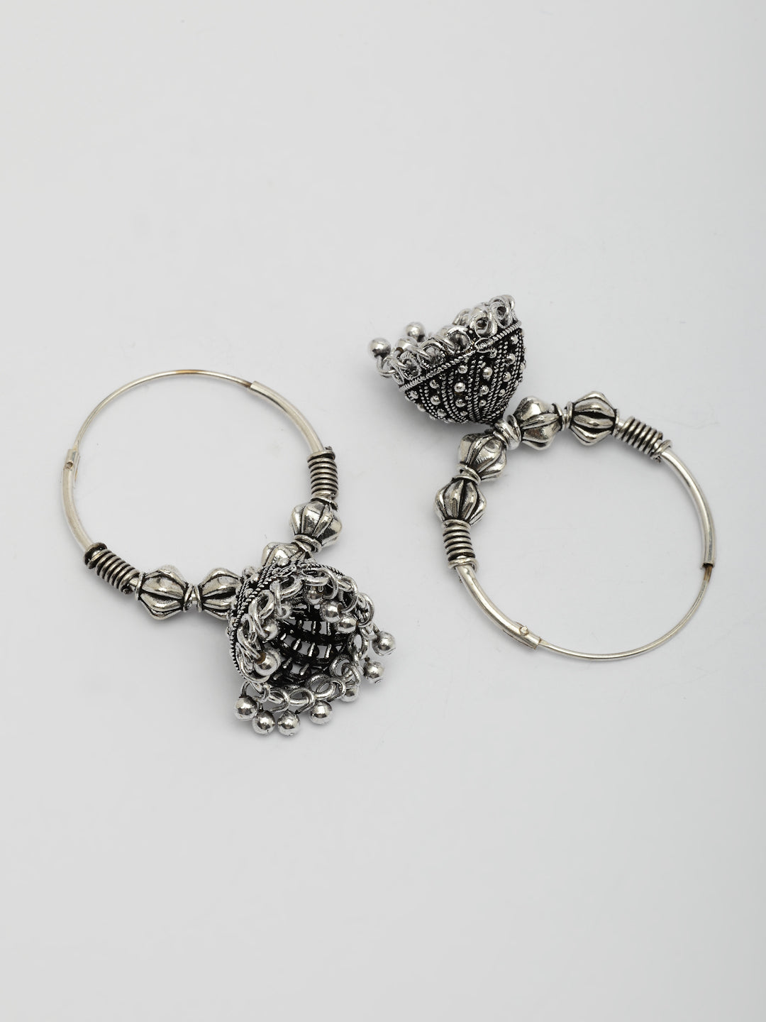 NVR Women's Set of 2 Ethnic Silver Plated Oxidized Circle Jhumka Earrings 