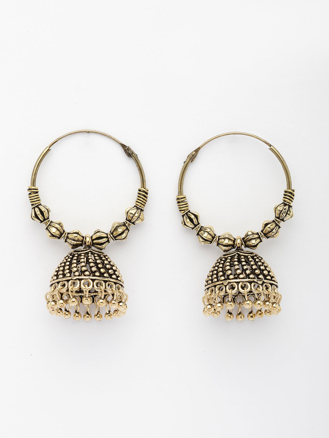 NVR Women Set of 2 Gold-Polished Oxidized Contemporary Jhumka Earrings NR Retail-NVR