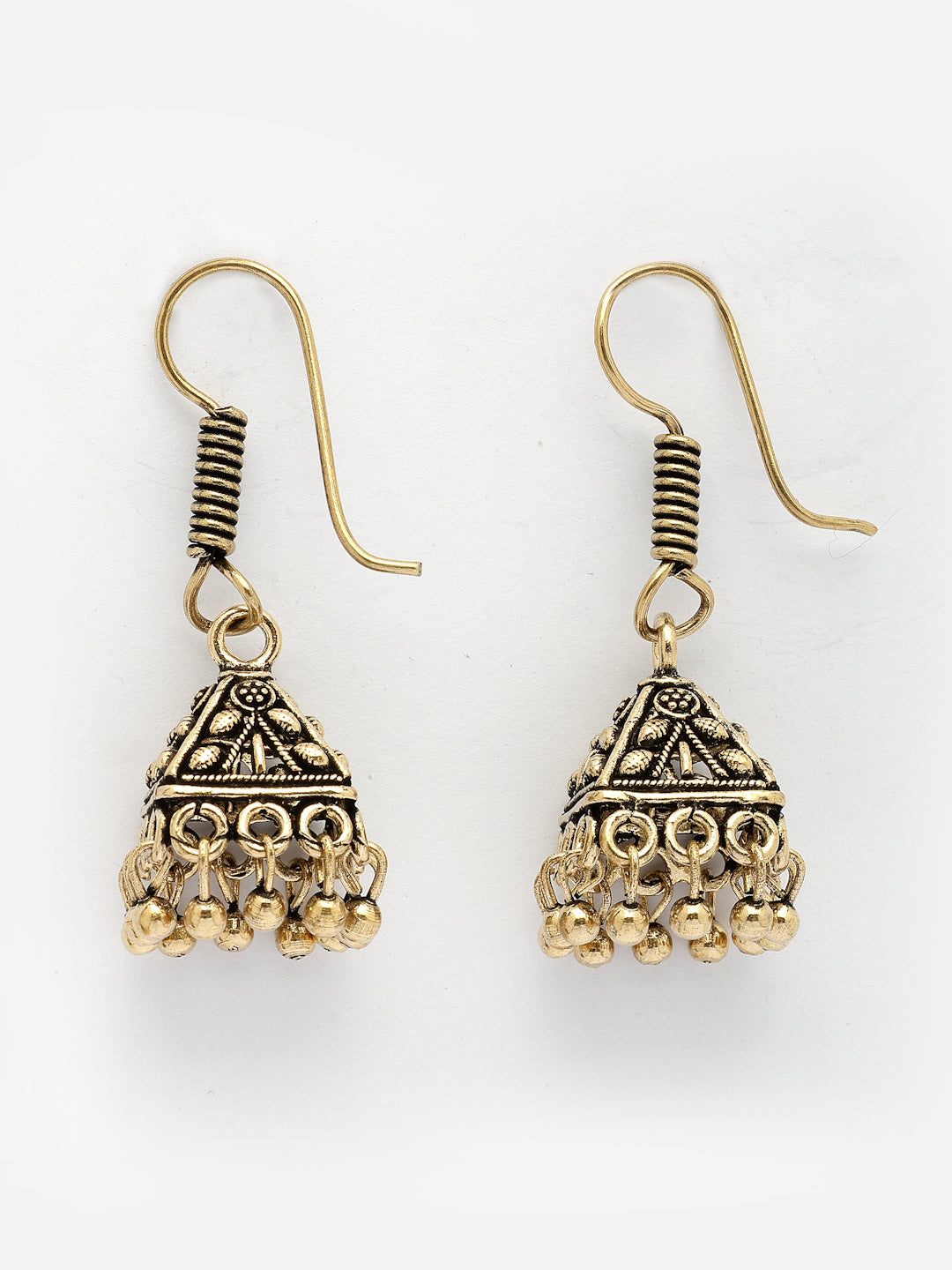 NVR Women's Set of 2 Traditional Gold-Polished Oxidized Jhumka Earrings NR Retail-NVR